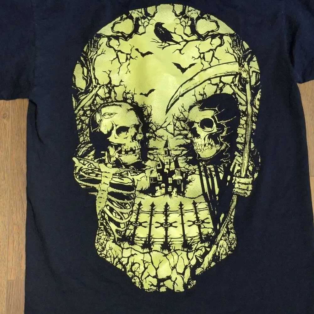 Fruit Of The Loom Y2K Glow N The Dark Skull ART T Shirt M Horror Punk - Picture 2 of 5